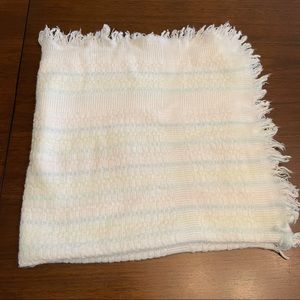 Vintage Baby Kisses Security Blanket White Acrylic Pastel Stripe Fringe Japan